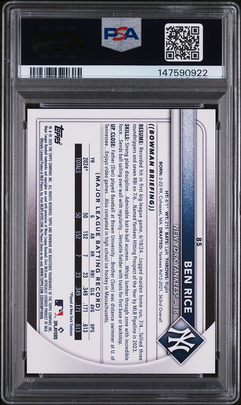 2025 Bowman 85 Ben Rice PSA 10