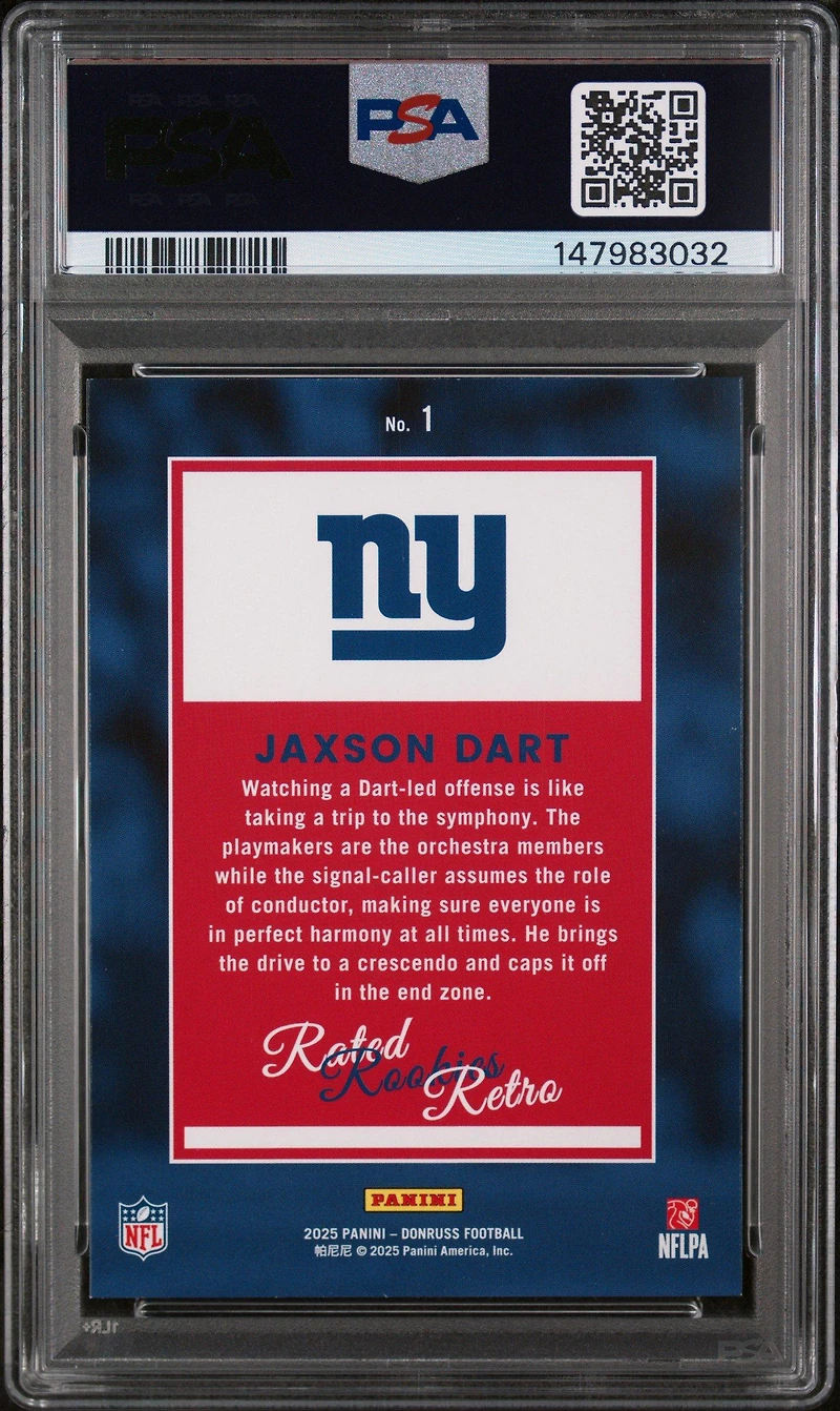 2025 Panini Donruss Rated Rookies Retro 1 Jaxson Dart PSA 9