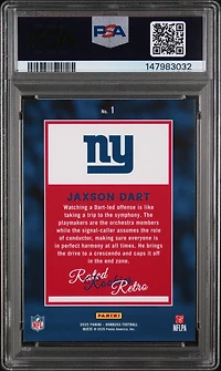 2025 Panini Donruss Rated Rookies Retro 1 Jaxson Dart PSA 9