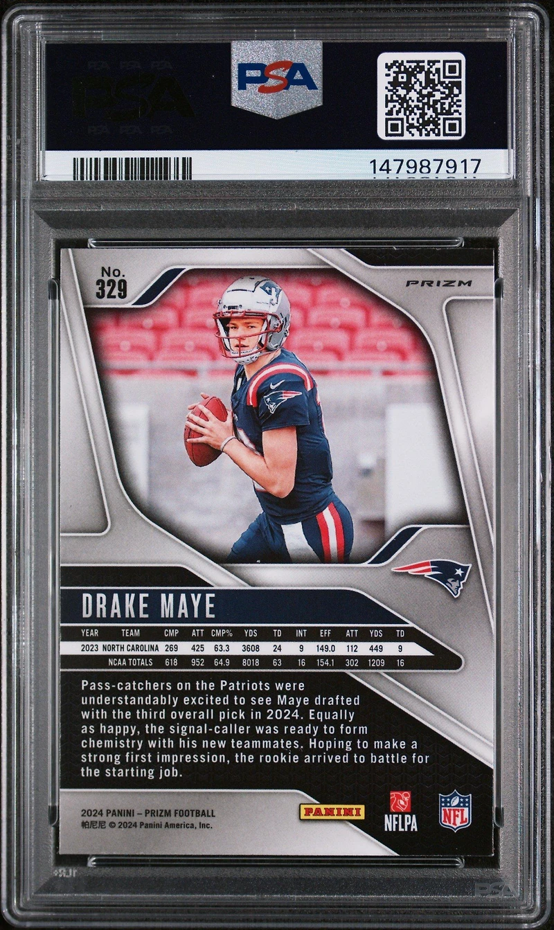 2024 Panini Prizm 329 Drake Maye Green Wave PSA 9