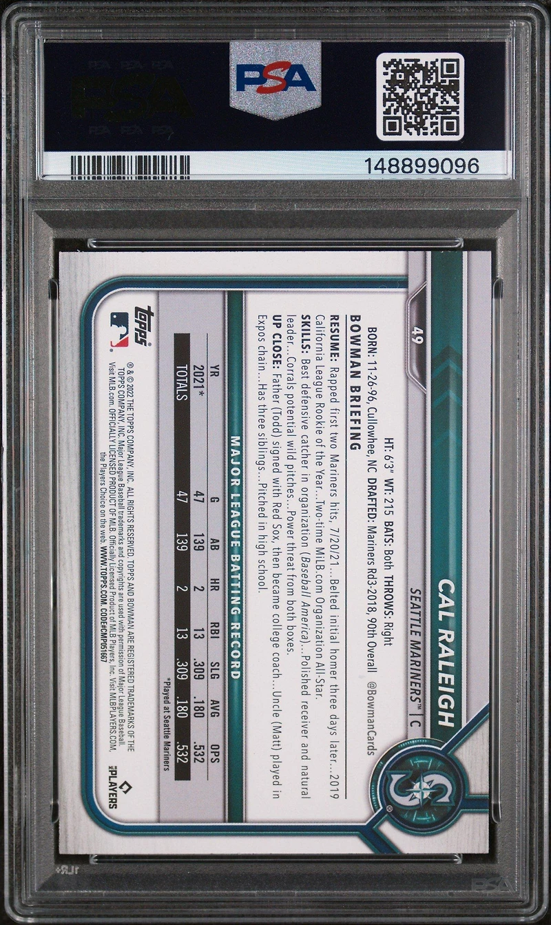 2022 Bowman 49 Cal Raleigh PSA 10