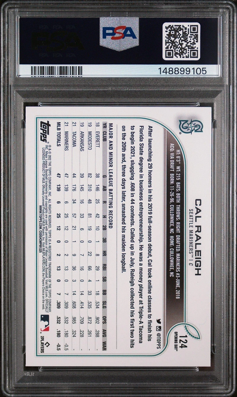 2022 Topps Opening Day 124 Cal Raleigh PSA 9