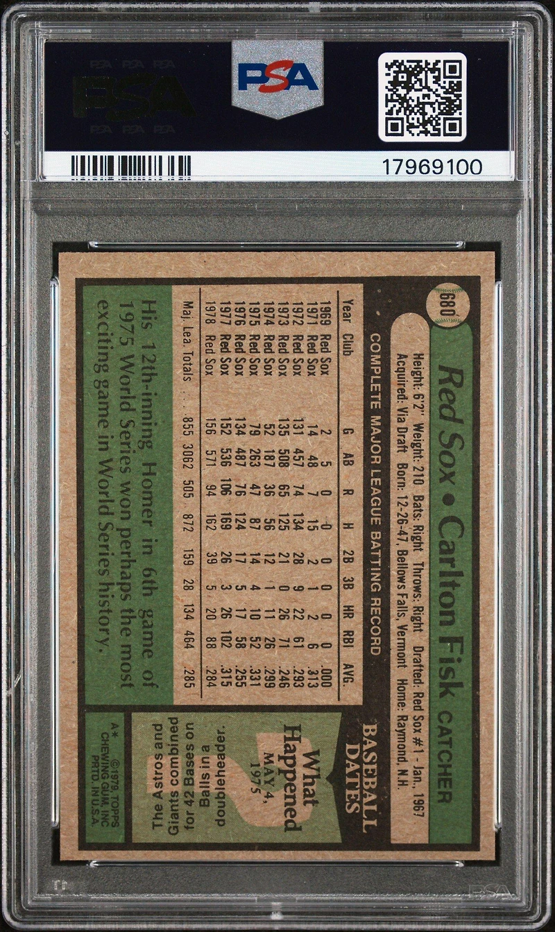 1979 Topps 680 Carlton Fisk PSA 10