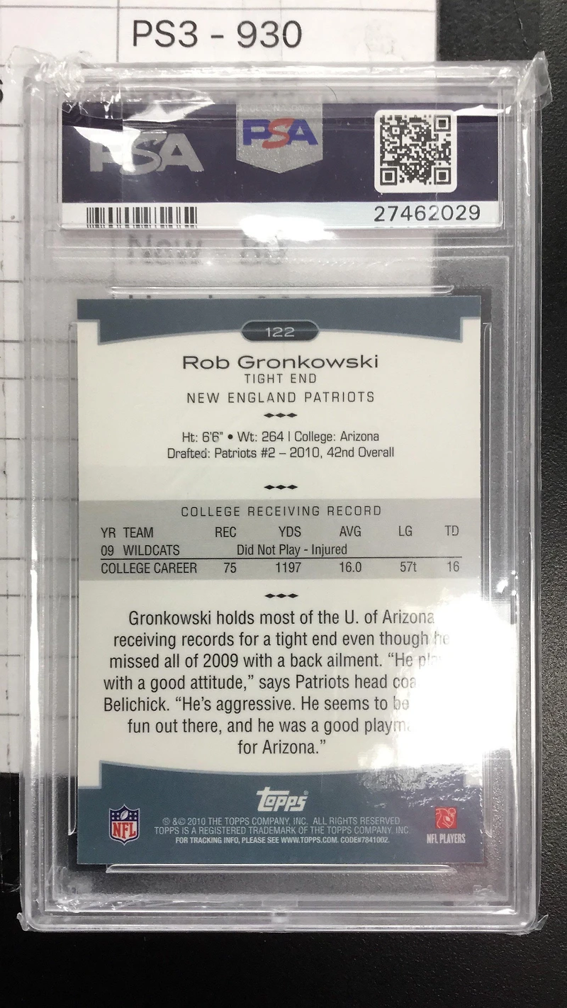 2010 Topps Platinum 122 Rob Gronkowski PSA 10