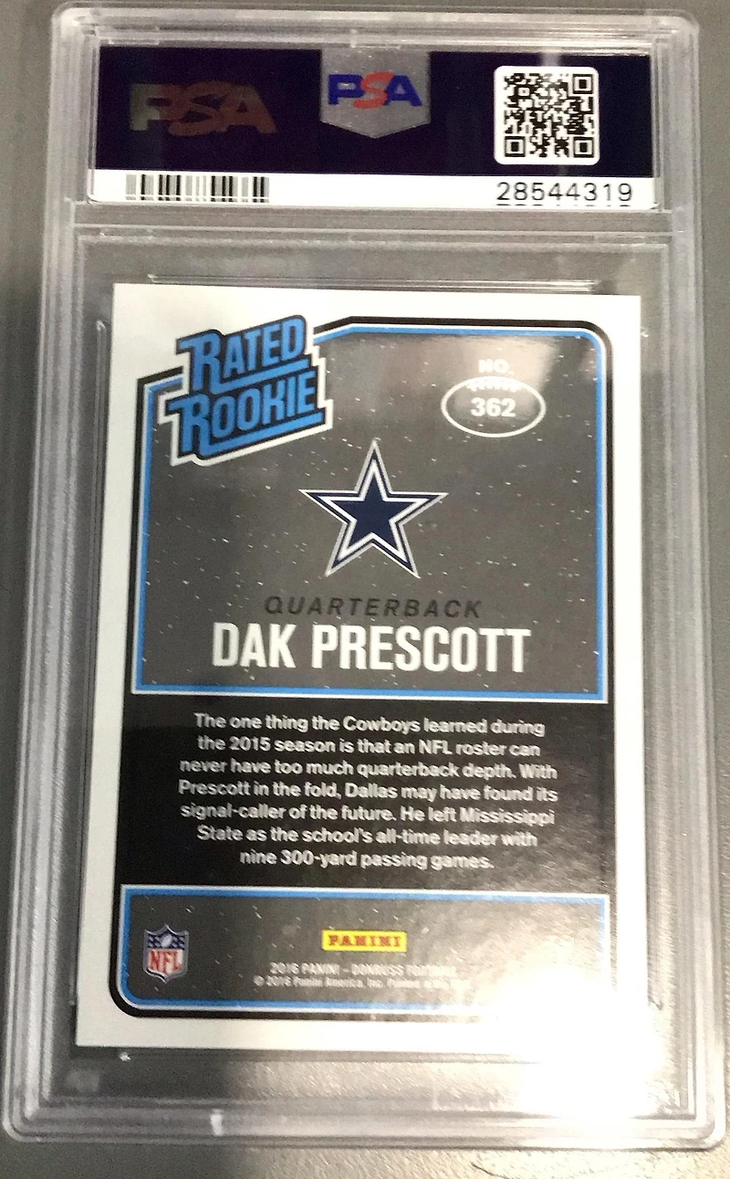 2016 Panini Donruss 362 Dak Prescott Press Proof Blue PSA