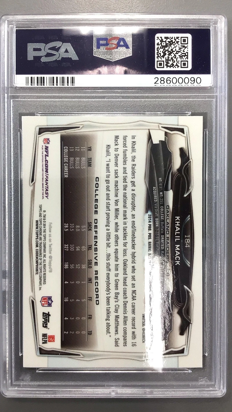 2014 Topps Chrome 184 Khalil Mack PSA 10