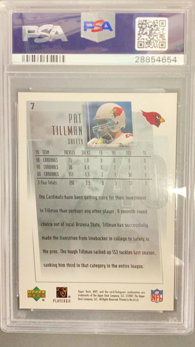 2001 Upper Deck Mvp 7 Pat Tillman PSA 9