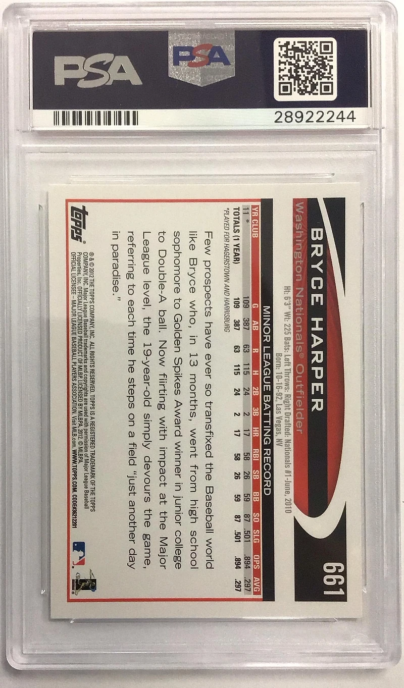 2012 Topps 661 Bryce Harper Red Helmet PSA 10