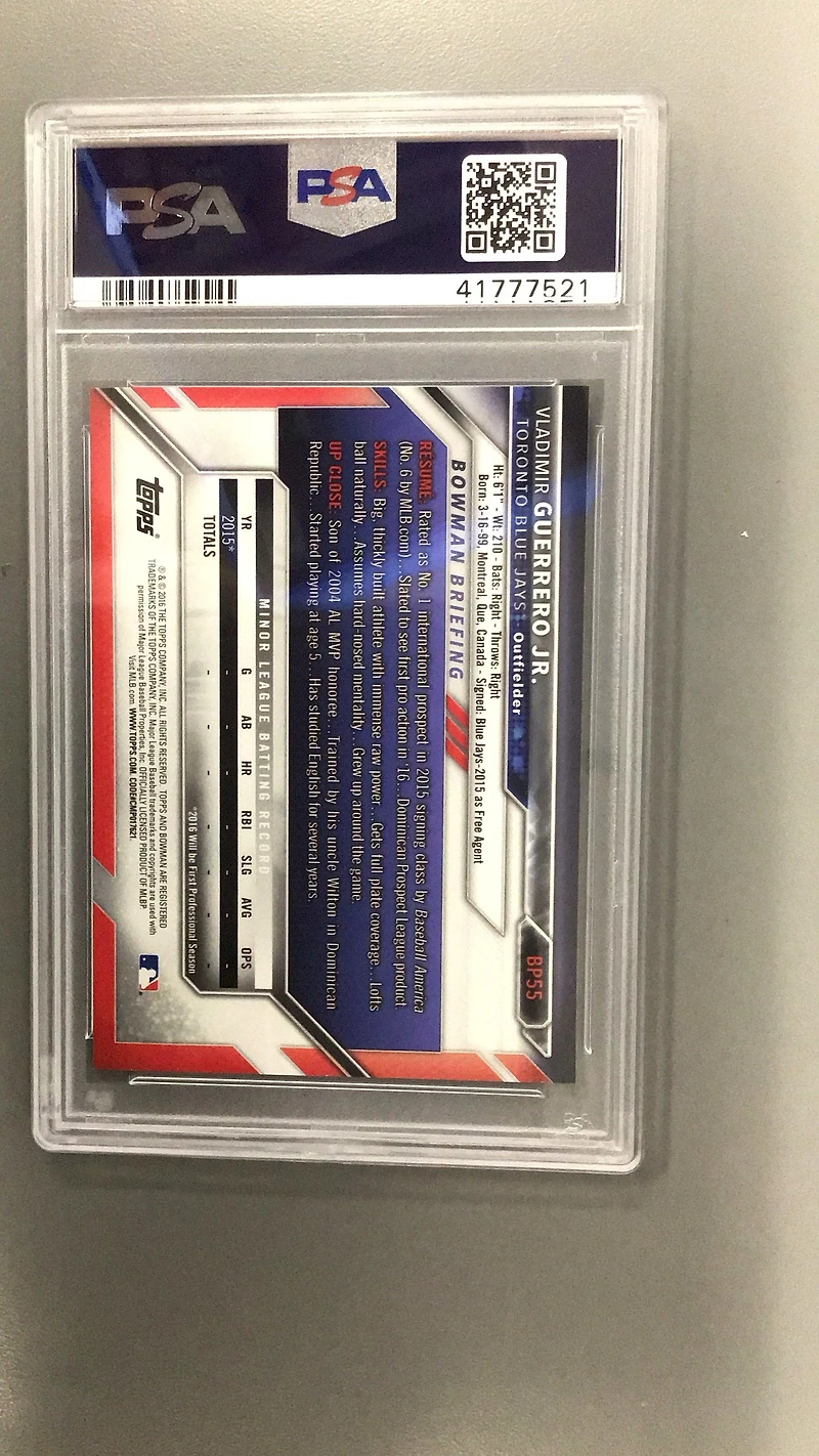 2016 Bowman Prospects Bp55 Vladimir Guerrero Jr. PSA 10
