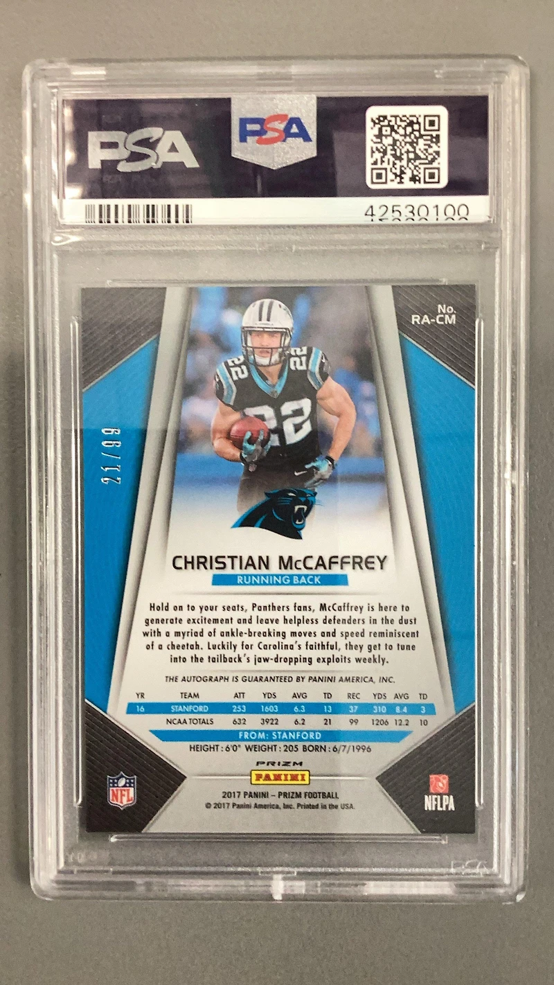 2017 Panini Prizm Rookie Autographs Cm Christian Mccaffrey Green Scope PSA 9