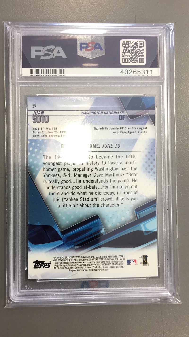 2018 Bowman's Best 29 Juan Soto Refractor PSA 10