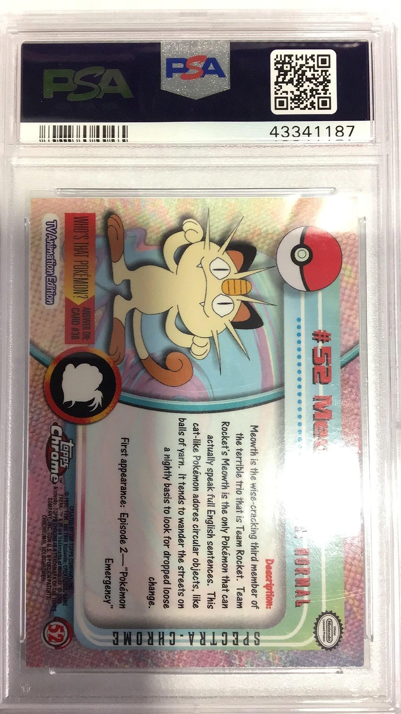 2000 Topps Chrome Pokemon T.v. 52 Meowth PSA 10