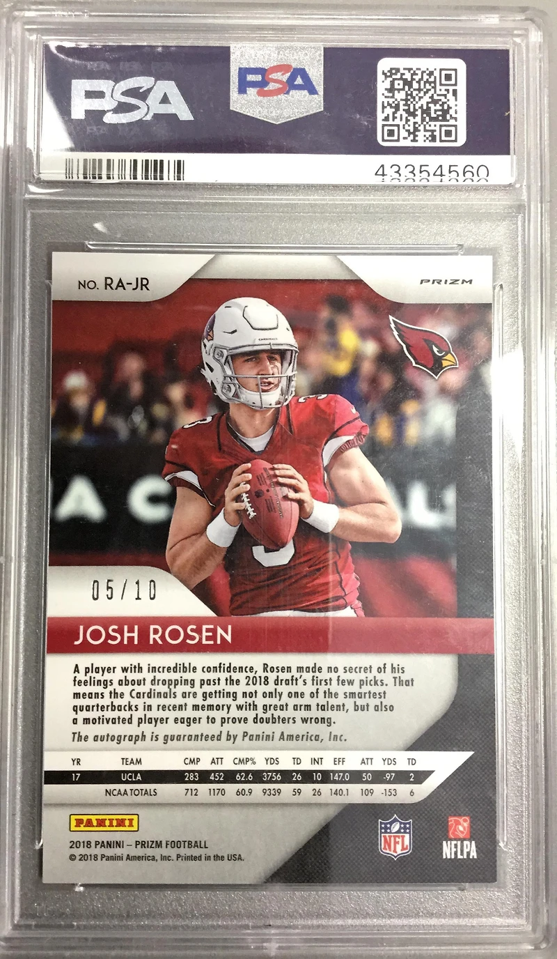 2018 Panini Prizm Rookie Autographs Jr Josh Rosen Gold Prizm PSA 9