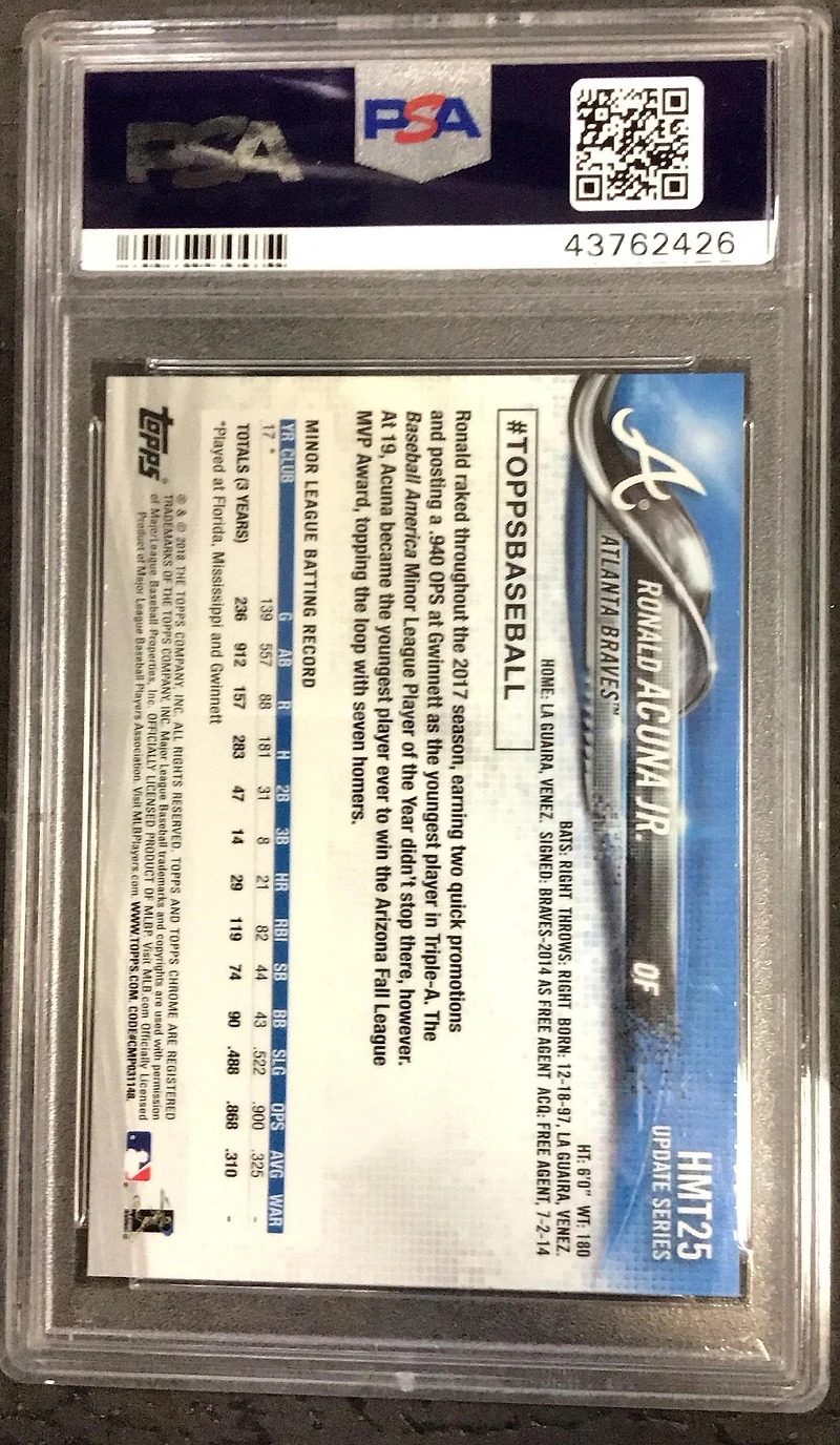 2018 Topps Chrome Update Hmt25 Ronald Acuna Jr. PSA