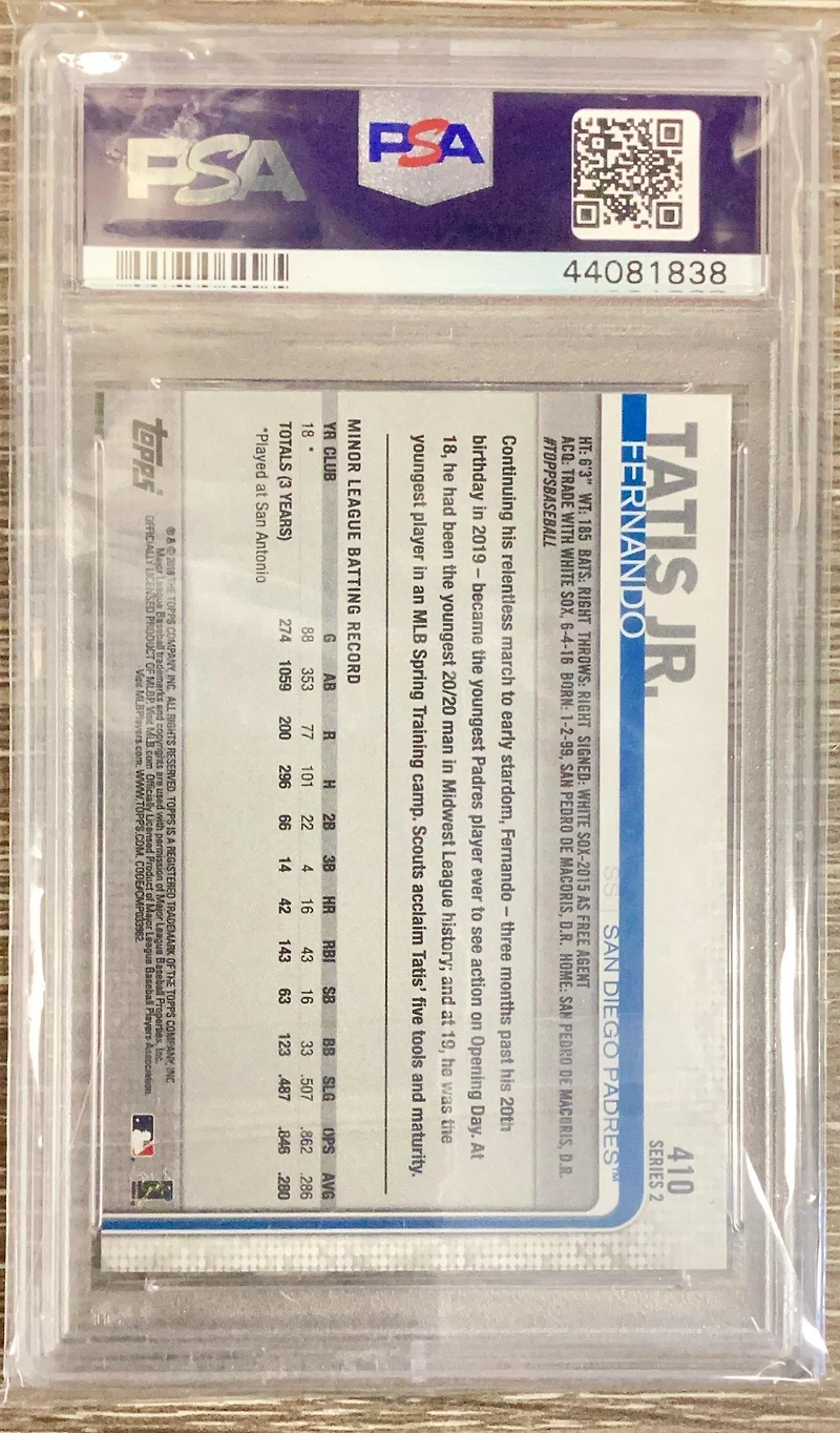 2019 Topps 410 Fernando Tatis Jr. Rainbow Foil PSA 10