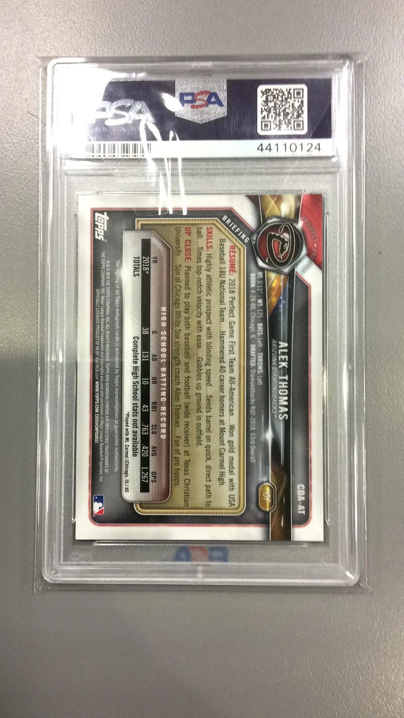 2018 Bowman Draft Chrome Draft Picks Autographs Cdaat Alek Thomas PSA 10