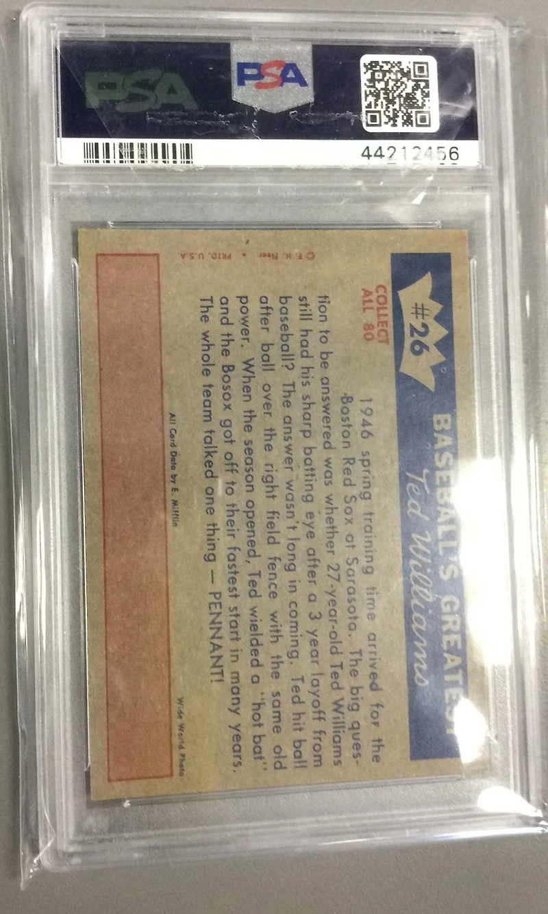 1959 Fleer Ted Williams 26 1946-off To A Flying Start PSA 8