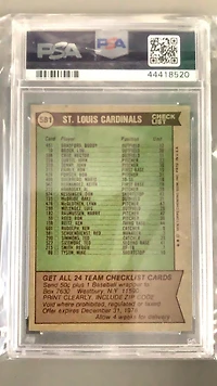1976 Topps 581 Cardinals Team PSA 9