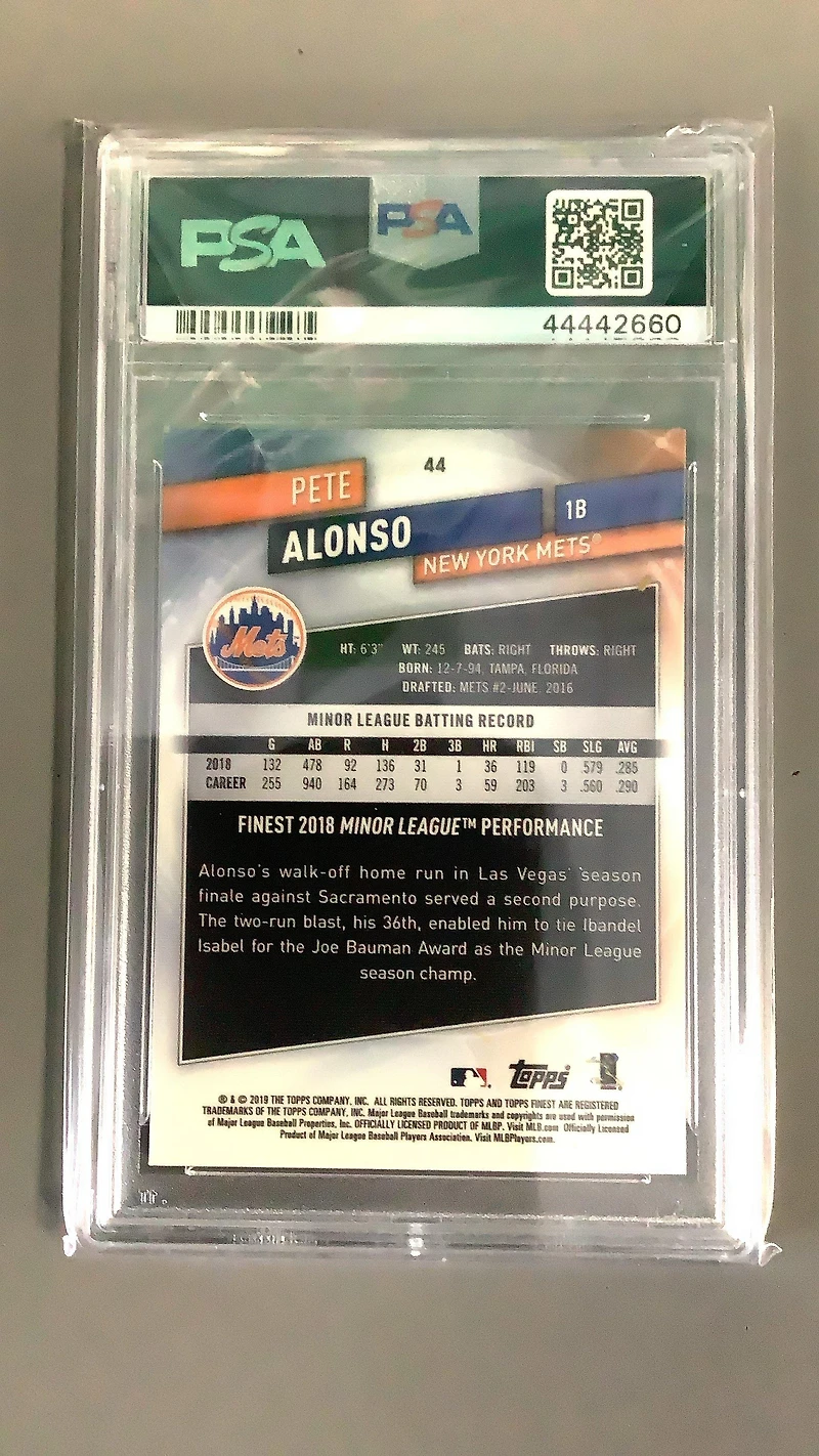 2019 Finest 44 Pete Alonso PSA 10