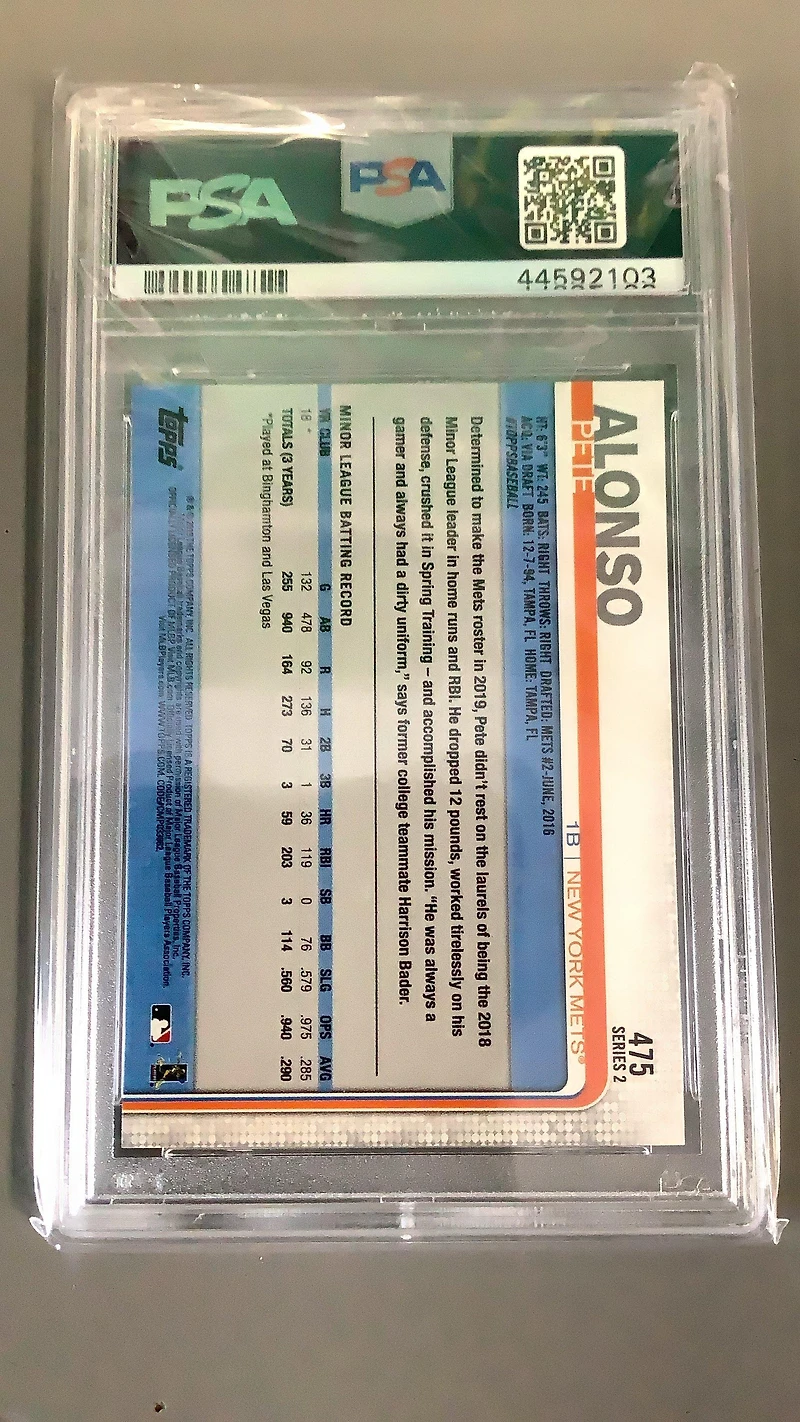 2019 Topps 475 Pete Alonso PSA 10