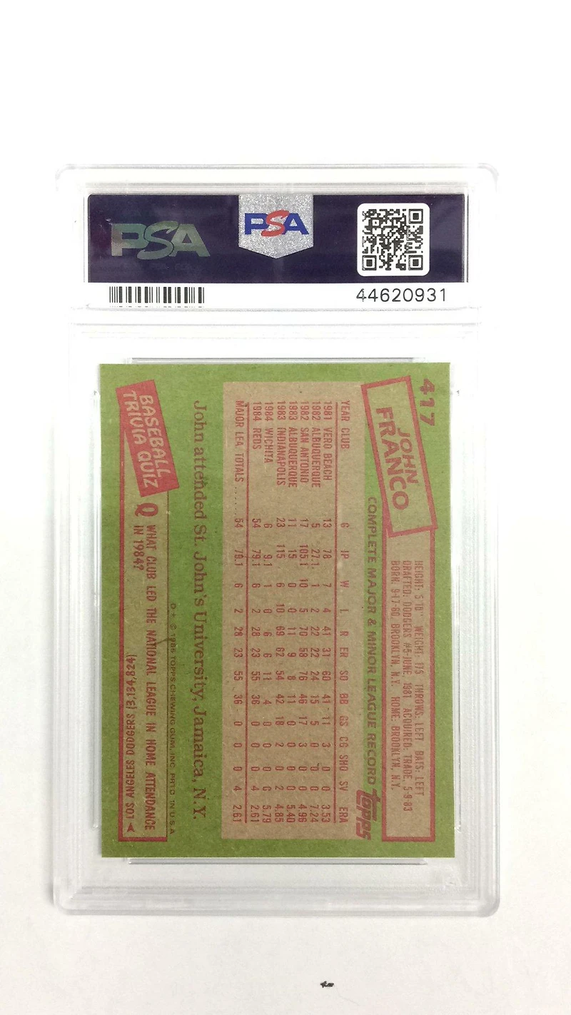 1985 Topps 417 John Franco PSA 10