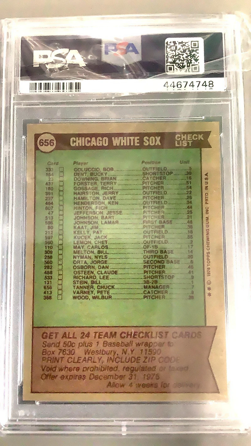 1976 Topps 656 White Sox Team PSA 10