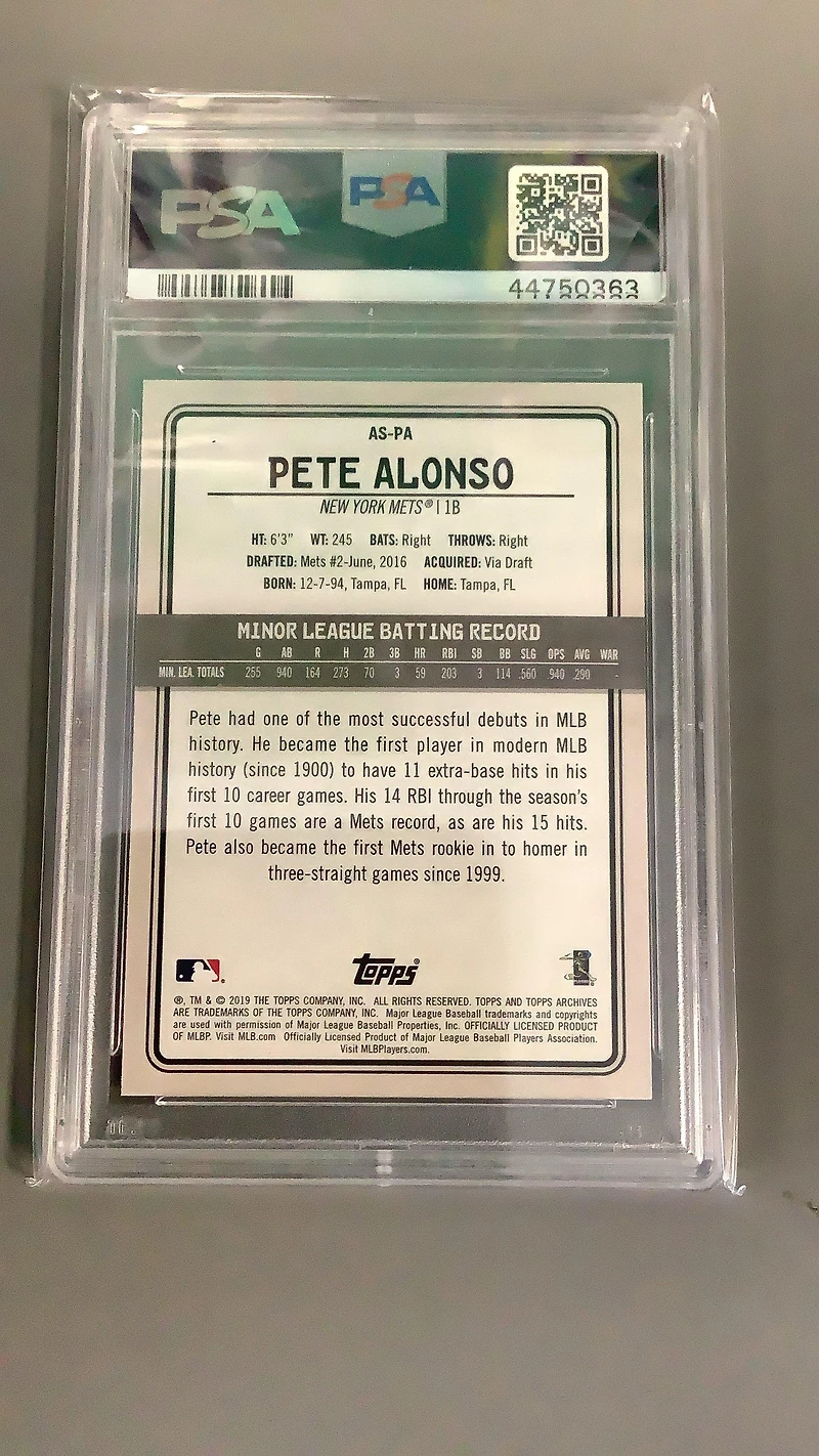 2019 Topps Archives Snapshots As-pa Pete Alonso PSA 10