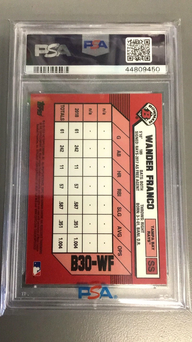 2019 Bowman Prospect Autographs Chrome Wf Wander Franco PSA 9