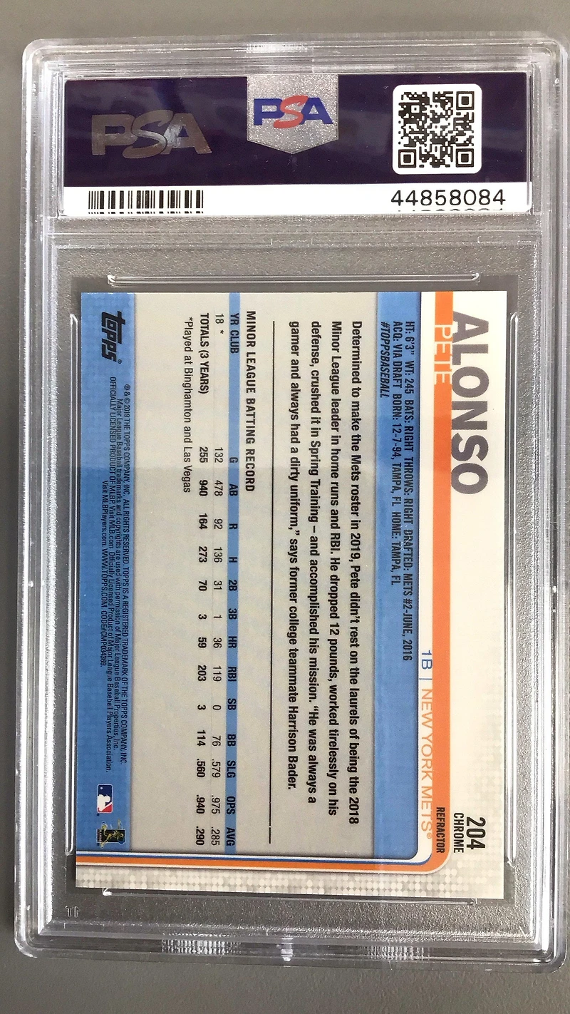 2019 Topps Chrome 204 Pete Alonso Pink Refractor PSA 10
