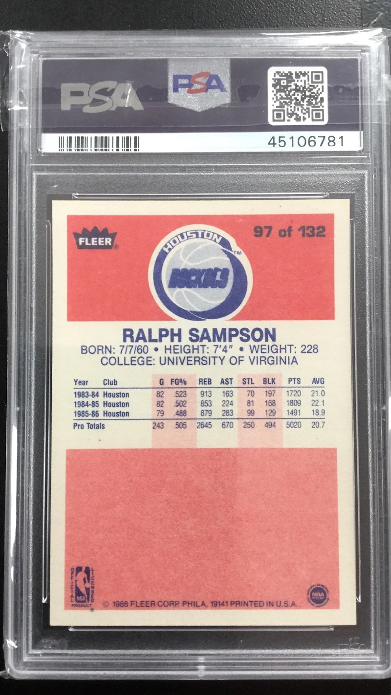 1986 Fleer 97 Ralph Sampson PSA 8