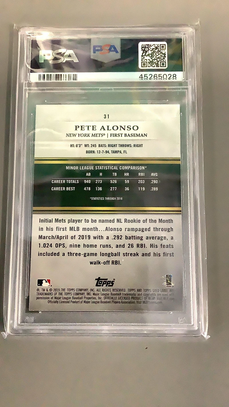 2019 Topps Gold Label 31 Pete Alonso PSA 10