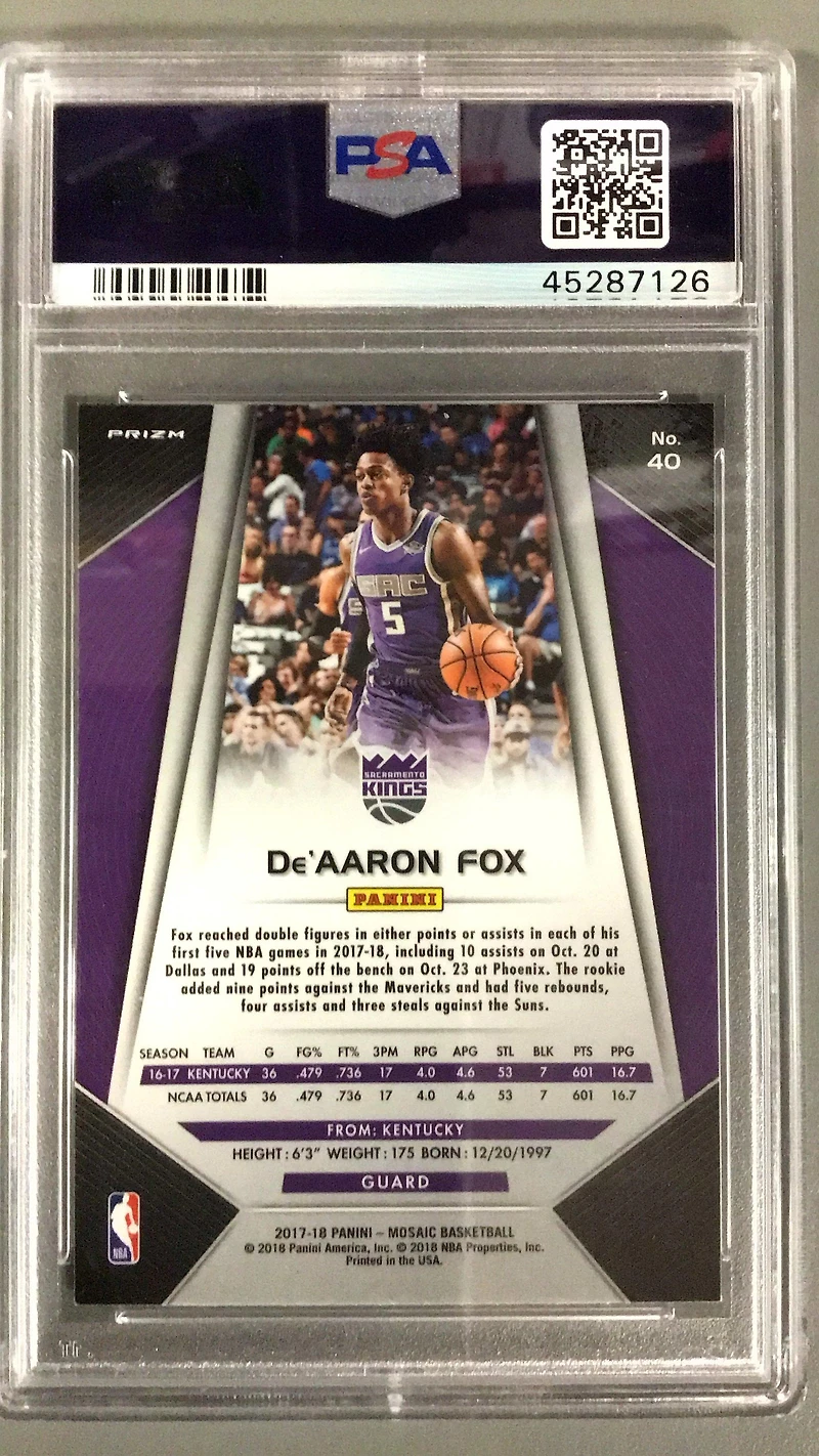 2017 Panini Prizm Mosaic 40 De'aaron Fox Blue PSA 9
