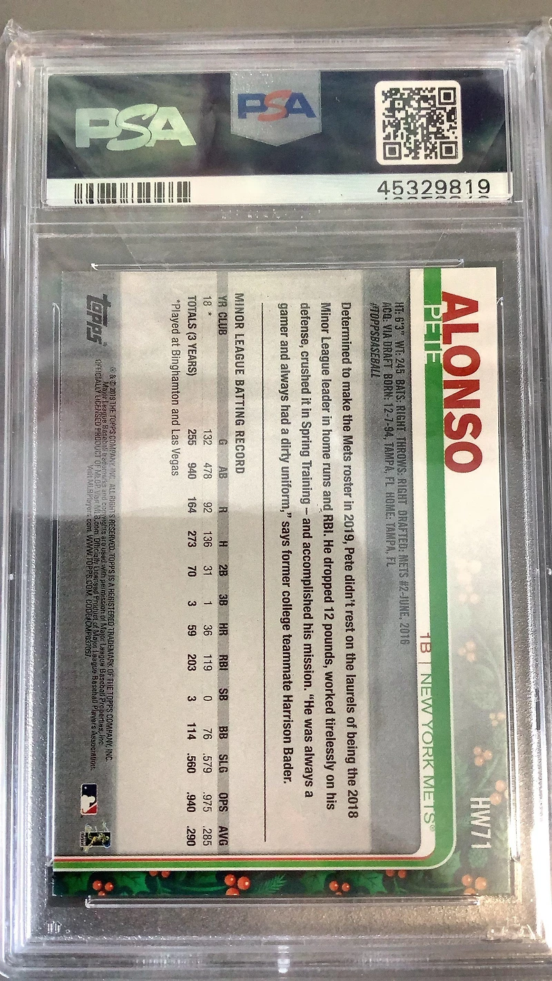 2019 Topps Holiday 71 Pete Alonso PSA 10