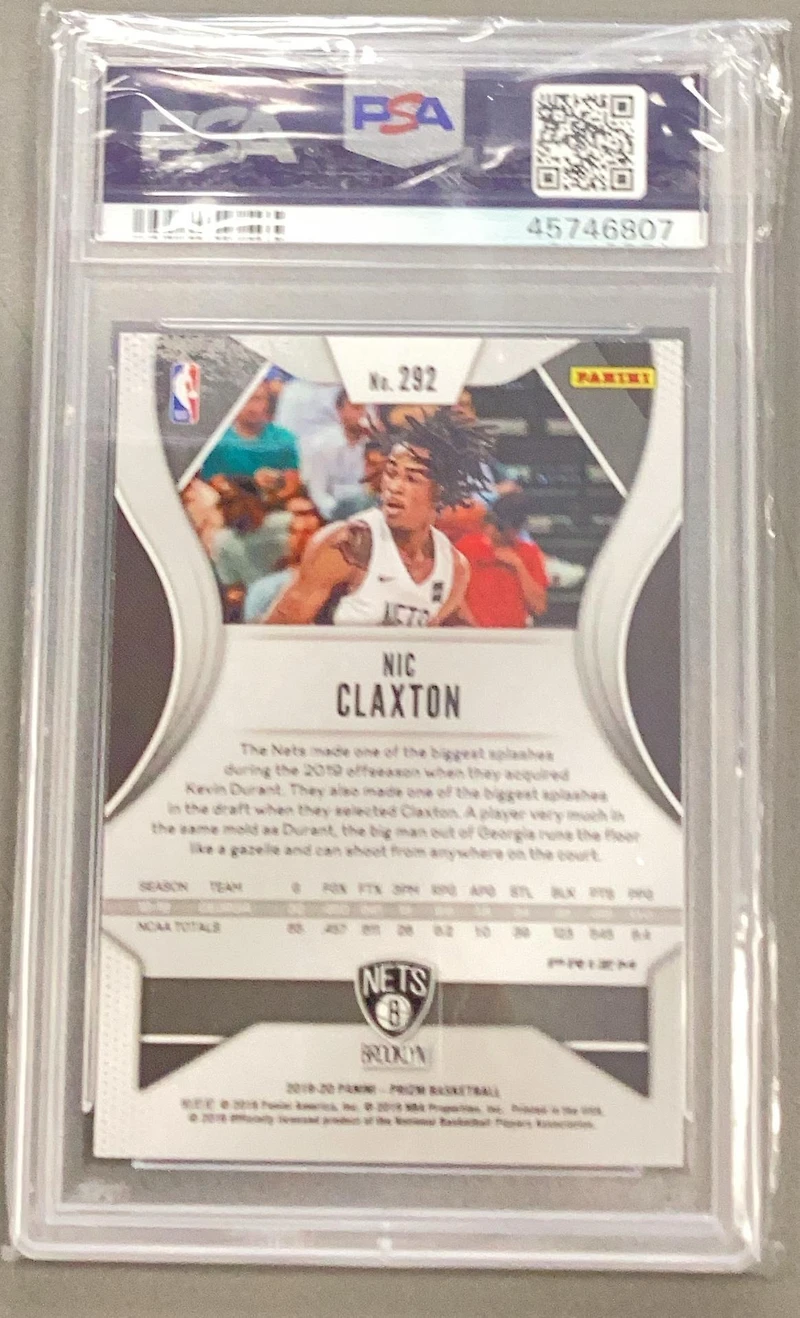 2019 Panini Prizm 292 Nic Claxton Silver Prizm PSA 10
