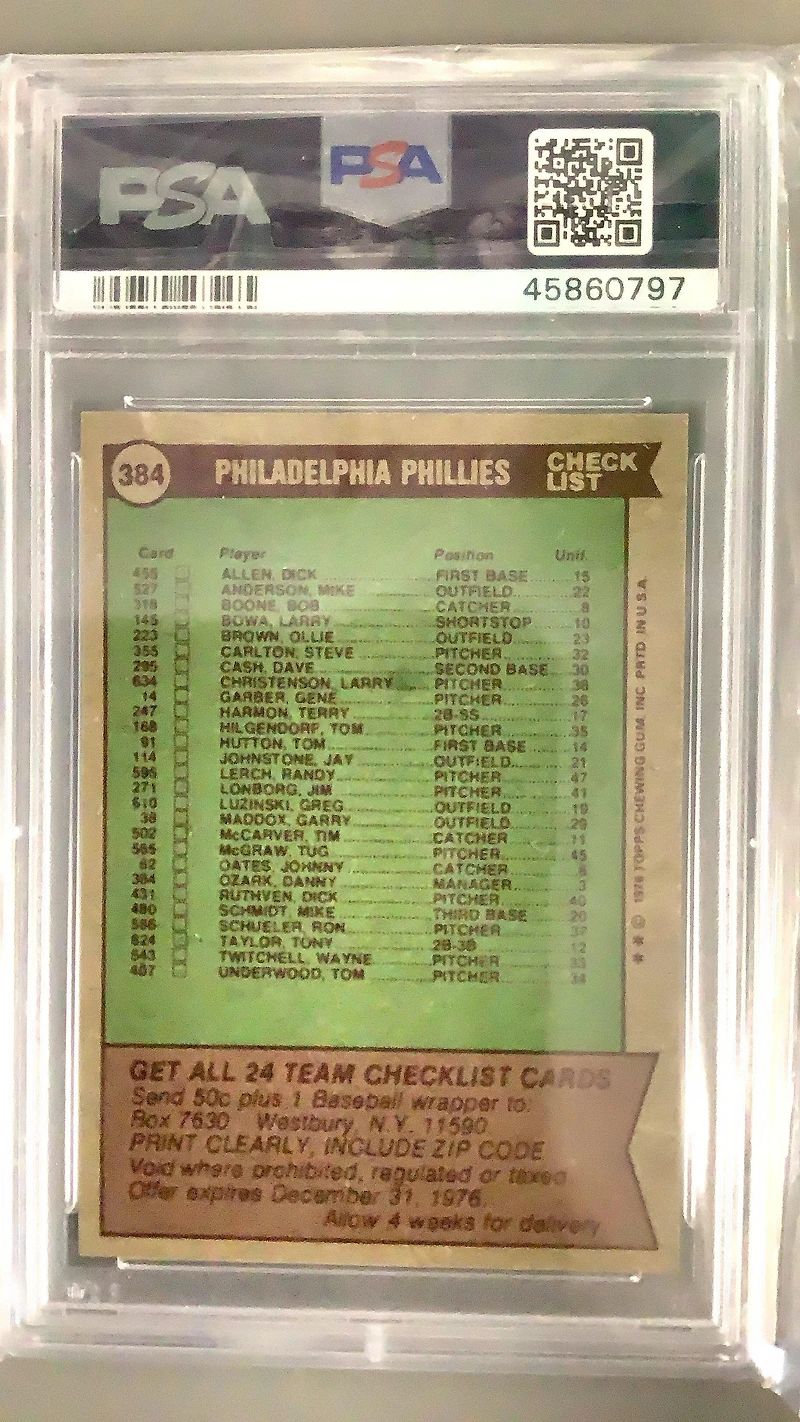 1976 Topps 384 Phillies Team PSA 9