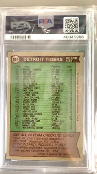 1976 Topps 361 Tigers Team PSA 9