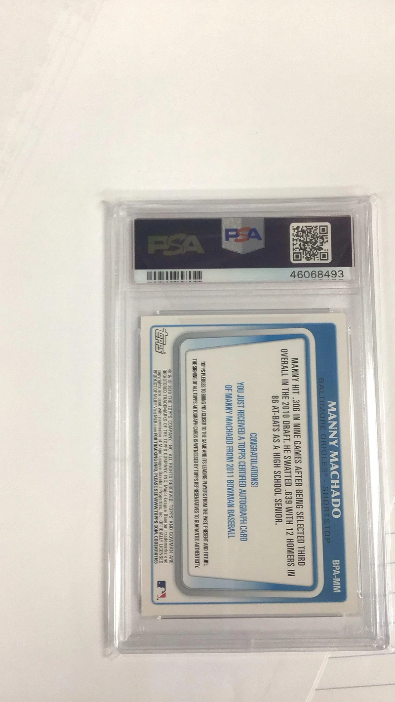 2011 Bowman Prospects Autograph Bpamm Manny Machado PSA 10