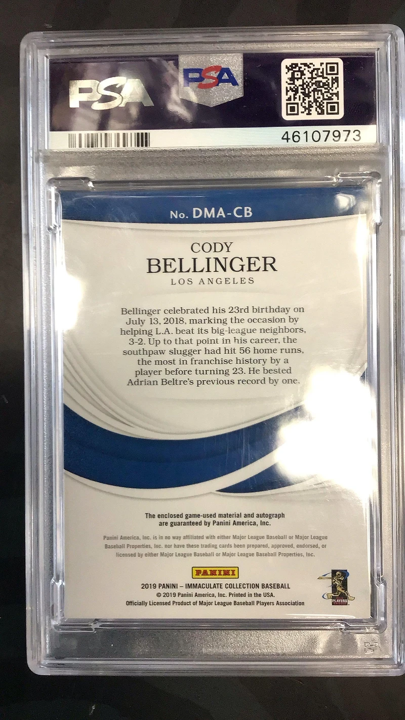 2019 Panini Immaculate Collection Dual Material Autographs Cb Cody Bellinger PSA 9