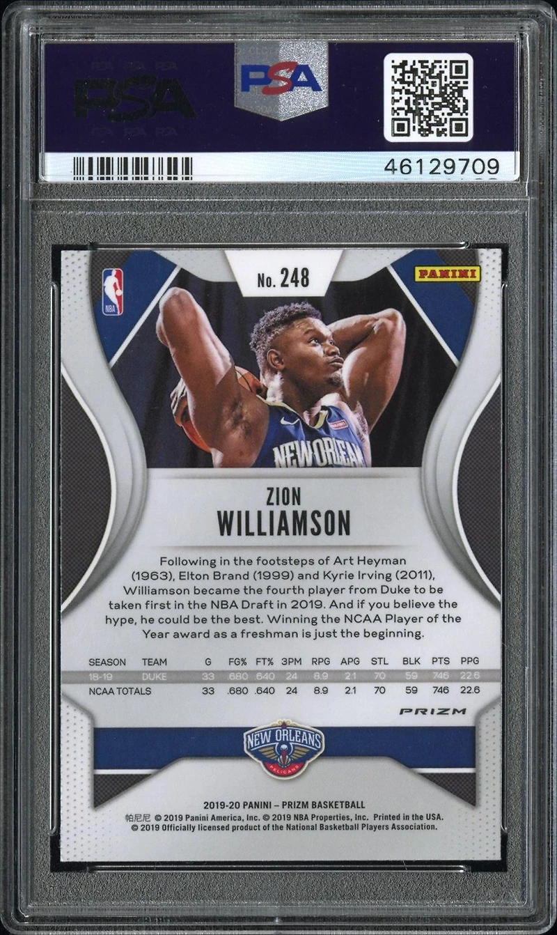2019 Panini Prizm 248 Zion Williamson Silver Prizm PSA