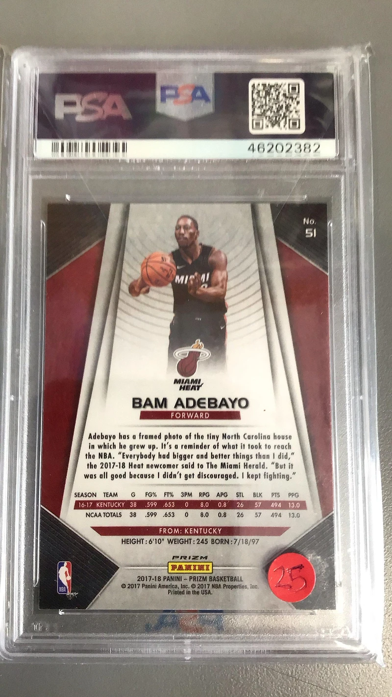 2017 Panini Prizm 51 Bam Adebayo Ruby Wave PSA 9