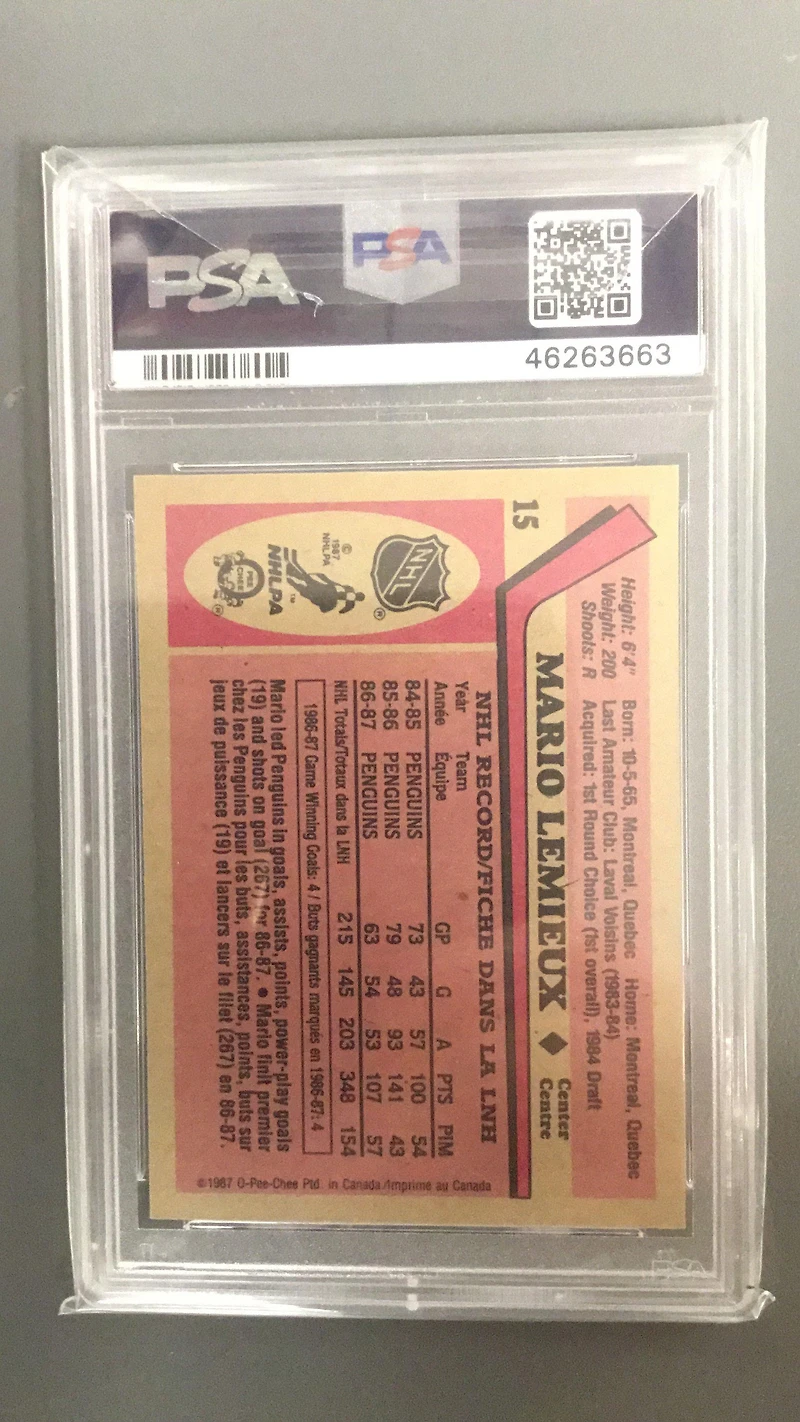 1987 O-pee-chee 15 Mario Lemieux PSA 9