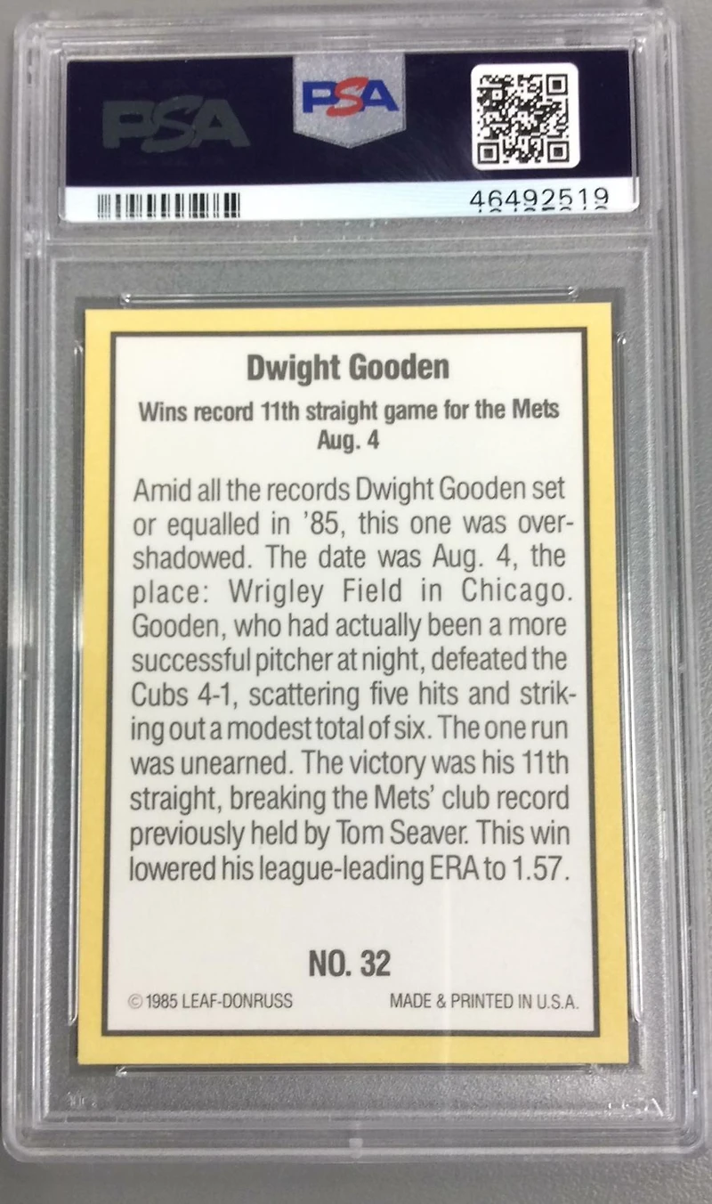 1985 Donruss Highlights 32 Dwight Gooden PSA 9