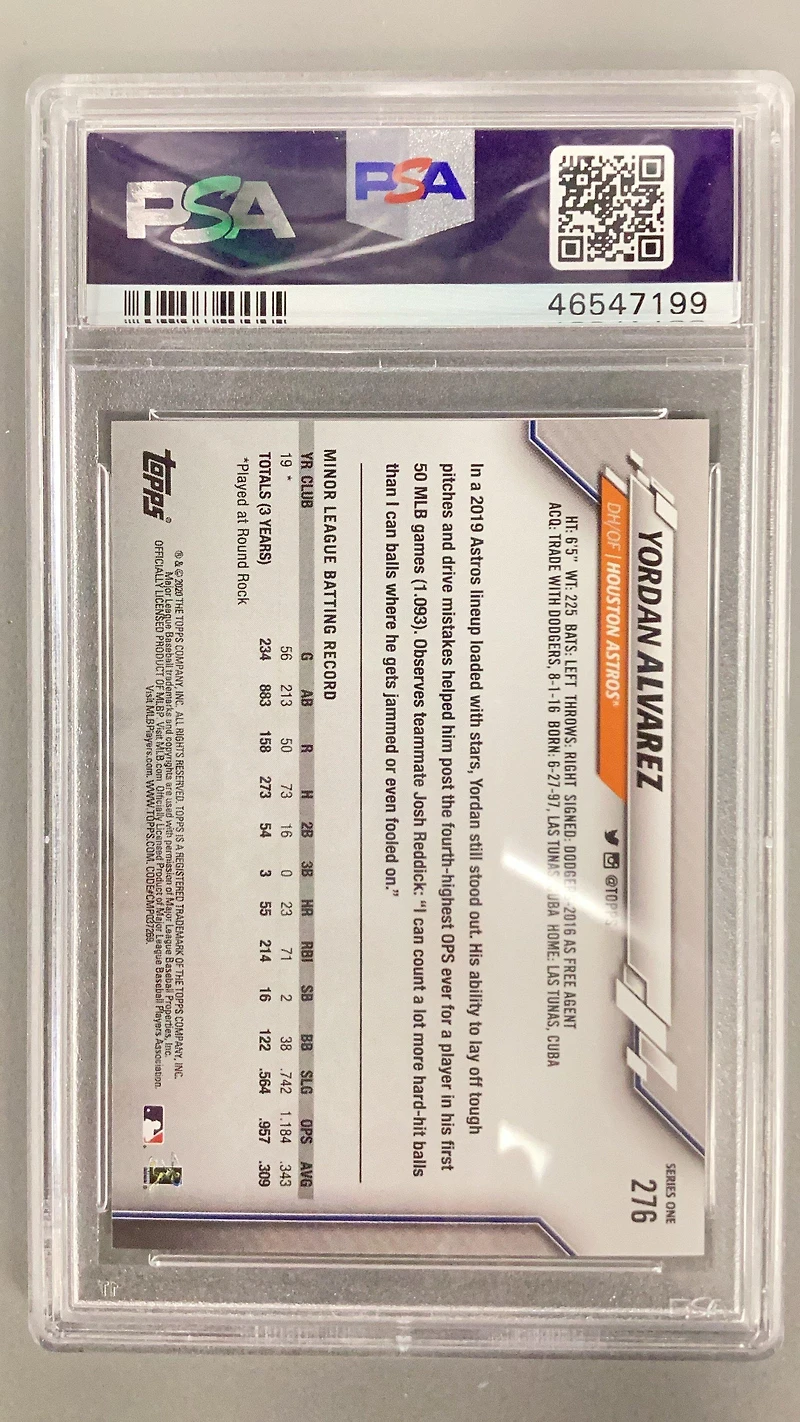 2020 Topps 276 Yordan Alvarez PSA 10
