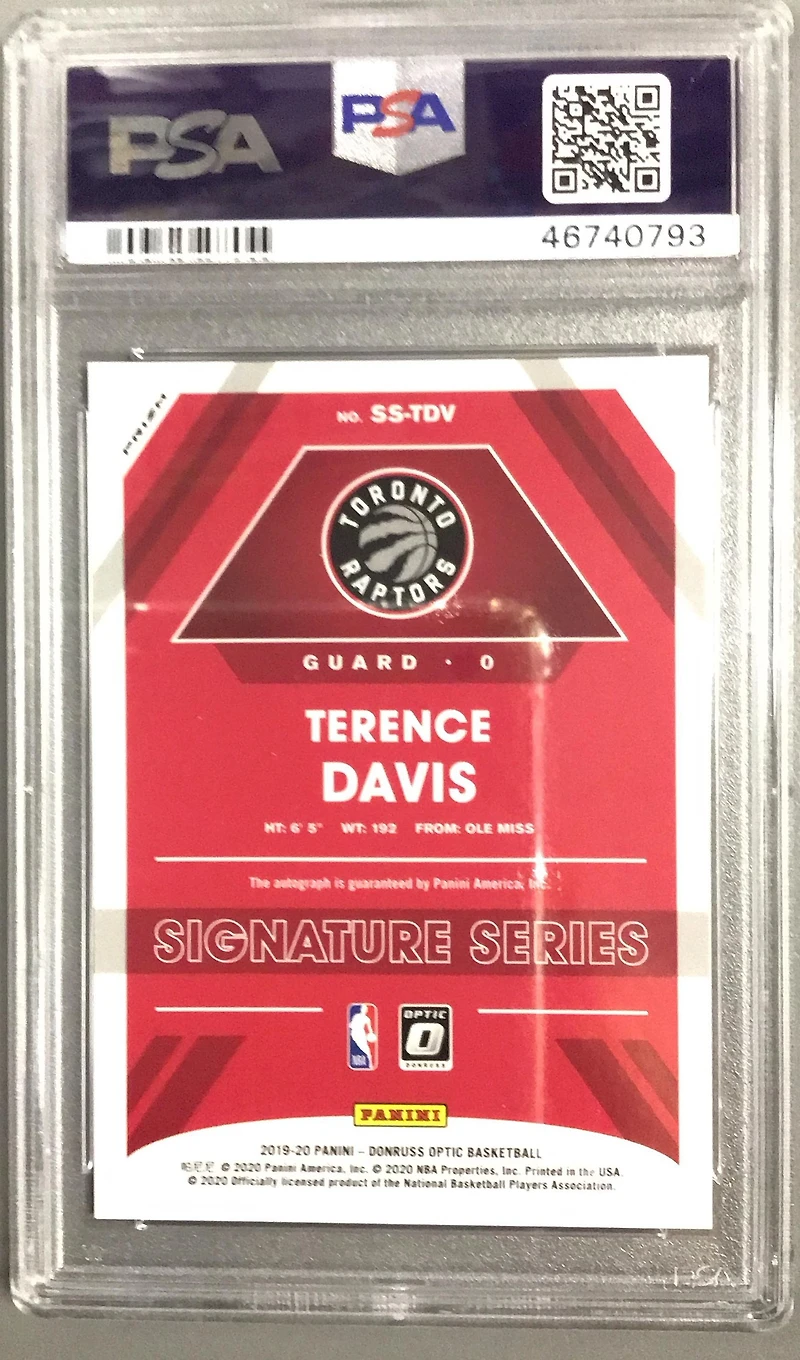 2019 Panini Donruss Optic Signature Series Tdv Terence Davis Holo PSA 10