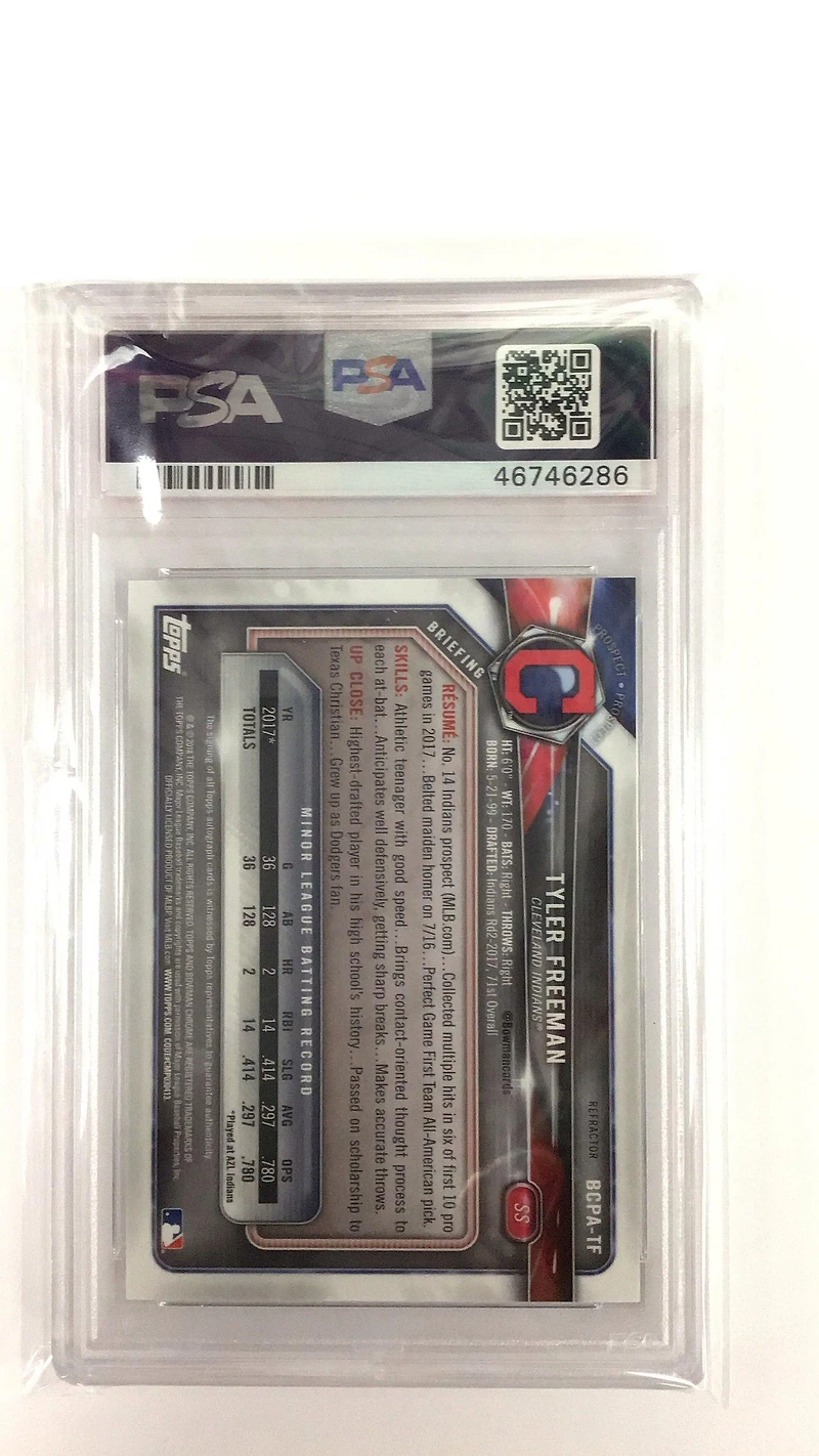 2018 Bowman Chrome Prospects Autographs Bcpatf Tyler Freeman PSA 9