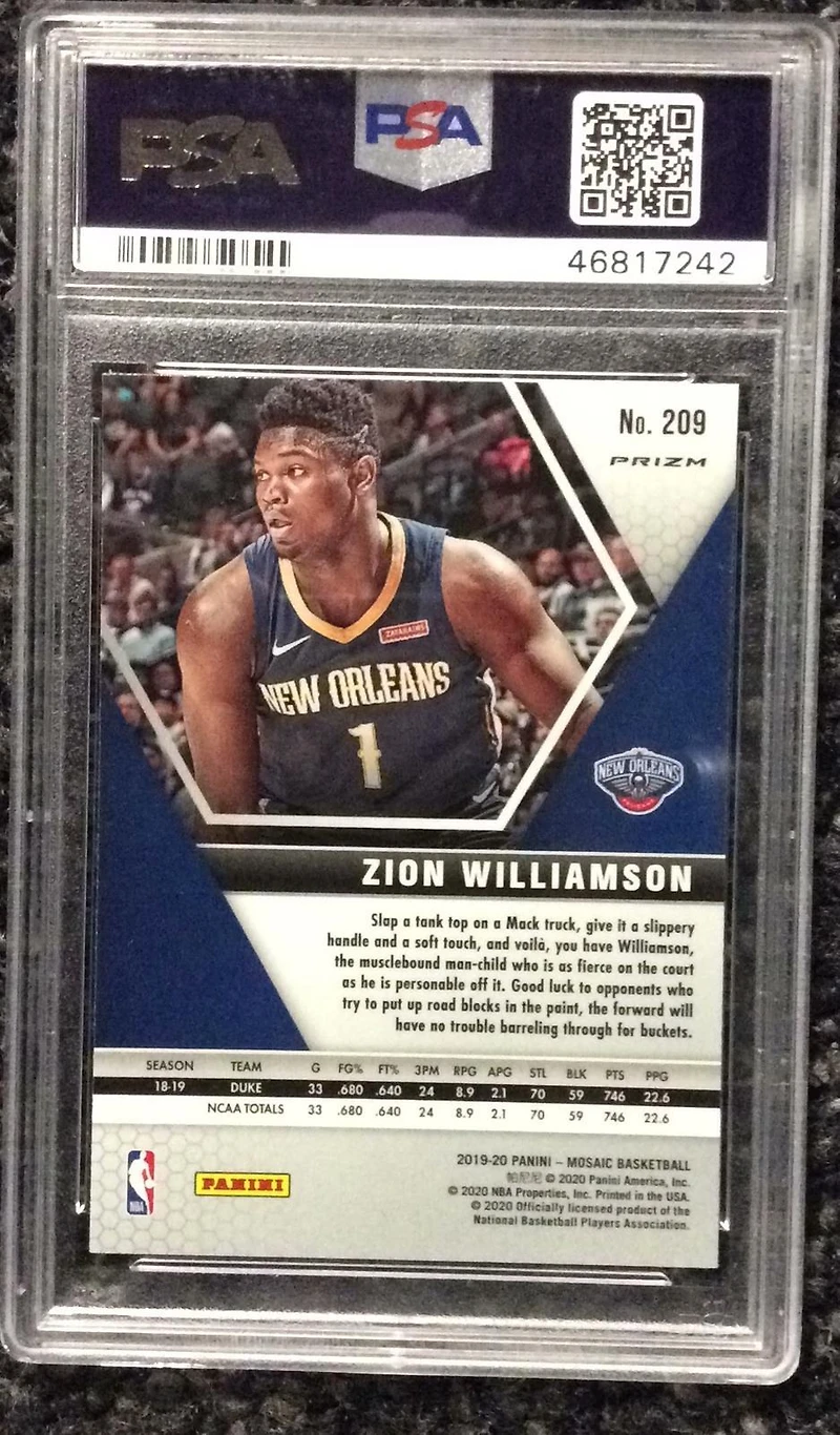 2019 Panini Mosaic Zion Williamson Reactive PSA 10