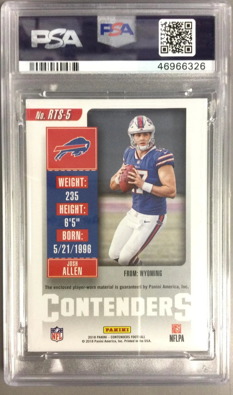 2018 Panini Contenders Rookie Ticket Swatches Rts5 Josh Allen Vertical PSA 9