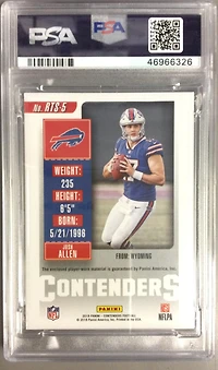 2018 Panini Contenders Rookie Ticket Swatches Rts5 Josh Allen Vertical PSA 9