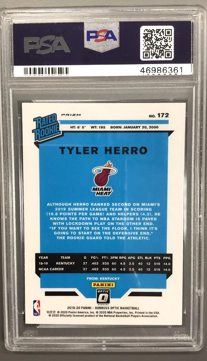2019 Panini Donruss Optic 172 Tyler Herro Fanatics PSA 9