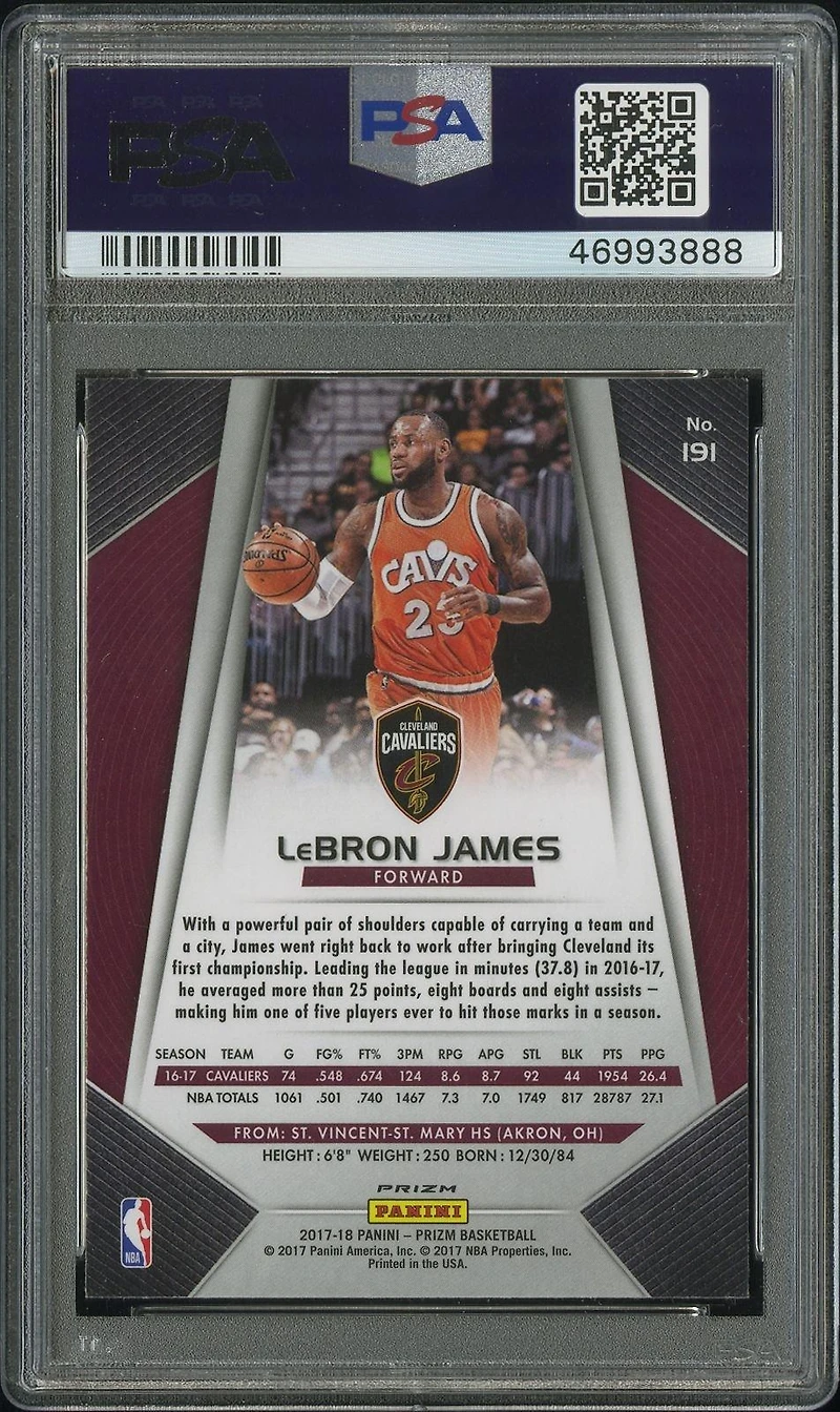 2017 Panini Prizm 191 Lebron James Red White Blue Prizm PSA 9